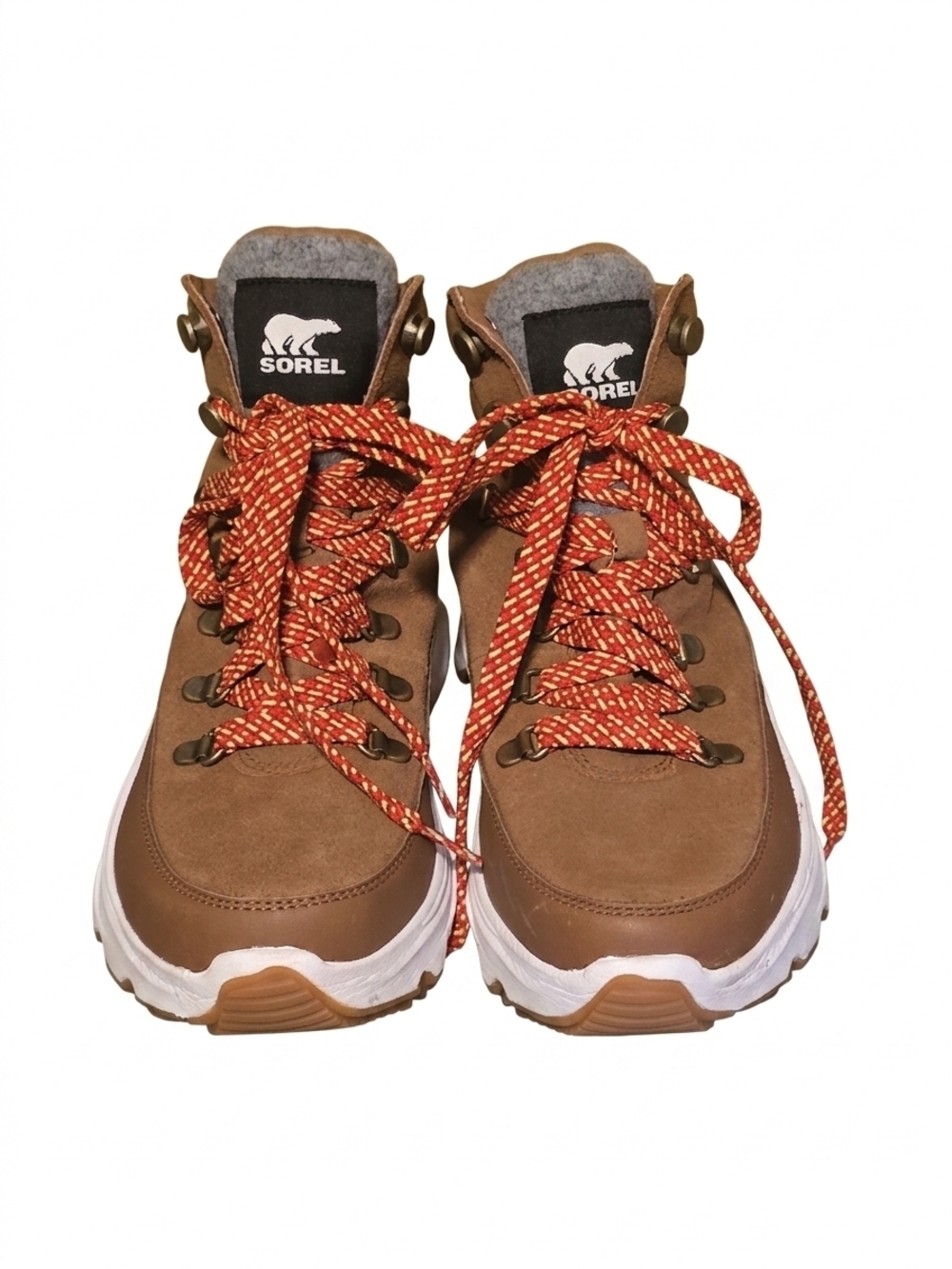 Sorel Brown Lace-Up Boots with Orange Patterned Laces